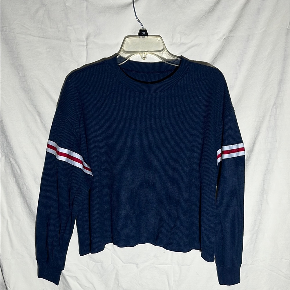 Hollister Blue and White Boxy Crop Sweatshirt